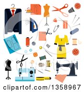 Poster, Art Print Of Flat Design Tailoring Accessories And Clothing