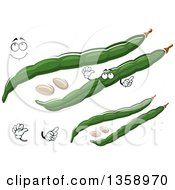 Poster, Art Print Of Cartoon Face Hands And String Beans