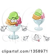 Clipart Of A Cartoon Face Hands And Ice Cream Sundaes Royalty Free Vector Illustration