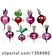 Clipart Of Cartoon Beet Characters Royalty Free Vector Illustration