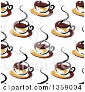 Poster, Art Print Of Seamless Background Pattern Of Steamy Brown Coffee Cups