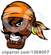 Poster, Art Print Of Cartoon Tough Black Male Pirate Wearing An Eye Patch And An Orange Bandana