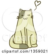 Clipart Of A Sketched Cat Sitting With A Heart Royalty Free Vector Illustration