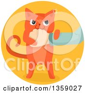 Poster, Art Print Of Mad Ginger Cat Biting A Hand In A Circle