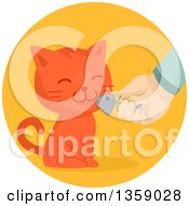 Clipart Of A Happy Ginger Cat Being Given A Fish Bone In A Circle Royalty Free Vector Illustration