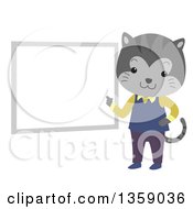 Gray Tabby Cat Teacher Pointing To A White Board