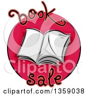 Poster, Art Print Of Sketched Round Book Sale Icon With An Open Book