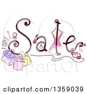 Poster, Art Print Of Sales Text Design With Sketched Cosmetics And Accessories