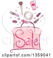 Poster, Art Print Of Sketched Pink Sale Shopping Bag With Cosmetics