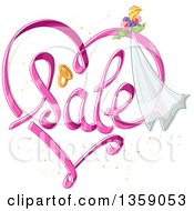 Poster, Art Print Of Heart Shaped Sale Design With Wedding Bands Flowers And A Veil