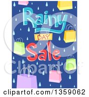 Clipart Of A Rainy Day Sale Design With Shopping Bags And Drops Royalty Free Vector Illustration