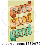 Clipart Of Vintage Retail Sale Ribbon Banners Over Green Royalty Free Vector Illustration