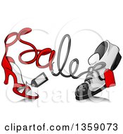 Sketched High Heel Shoe And Sneaker With Sale Text And Tags
