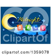 Poster, Art Print Of Midnight Sale Design With A Crescent Moon And Shopping Bags On Blue