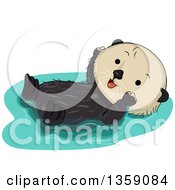 Poster, Art Print Of Cute Happy Sea Otter Floating On His Back