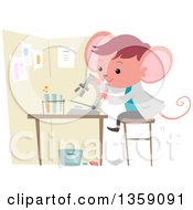 Poster, Art Print Of Mouse Student Using A Microscope In A Science Lab