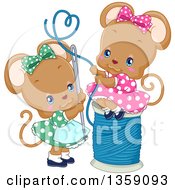 Poster, Art Print Of Cute Female Mice Threading A Needle With A Heart Loop