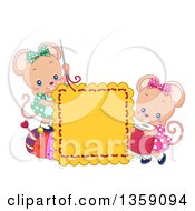 Poster, Art Print Of Cute Female Mice Sewing A Square