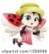 Gardening Ladybug Flying With A Potted Flower And Trowel