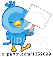 Poster, Art Print Of Happy Blue Bird Holding A Blank Sign