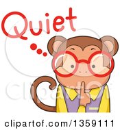 Poster, Art Print Of Bespectacled Monkey Teacher Shushing With Quiet Text
