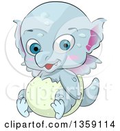 Poster, Art Print Of Cute Blue Baby Dragon Hatching From An Egg