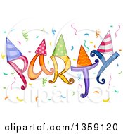 Poster, Art Print Of Colorful Party Text With Hats And Confetti