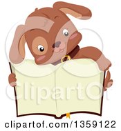 Poster, Art Print Of Cute Brown Puppy Dog Over An Open Book