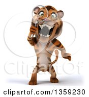 Clipart Of A 3d Tiger Searching With A Magnifying Glass On A White Background Royalty Free Illustration