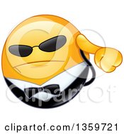 Poster, Art Print Of Cartoon Yellow Smiley Emoticon Emoji Bodyguard Preseing An Ear Piece And Wearing Shades
