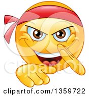 Poster, Art Print Of Cartoon Yellow Smiley Emoticon Emoji Doing A Karate Chop