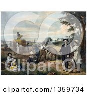 Poster, Art Print Of George Washington As A Farmer Family And Workers Tending To Chores In A Grain Field