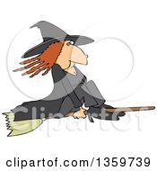 Poster, Art Print Of Red Haired Warty Witch Flying On A Broomstick