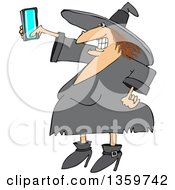 Poster, Art Print Of Cartoon Red Haired Chubby Witch Taking A Selfie With A Cell Phone