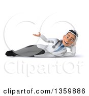 Clipart Of A 3d Young Male Arabian Doctor Presenting And Resting On His Side On A White Background Royalty Free Illustration by Julos