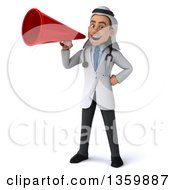 Clipart Of A 3d Young Male Arabian Doctor Using A Megaphone On A White Background Royalty Free Illustration by Julos