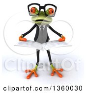 Clipart Of A 3d Bespectacled Green Business Springer Frog Reading A Newspaper On A White Background Royalty Free Illustration