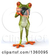 Clipart Of A 3d Green Springer Frog Photographer Taking Pictures With A Camera On A White Background Royalty Free Illustration