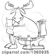 Poster, Art Print Of Cartoon Black And White Moose Reading A Newspaper On A Toilet