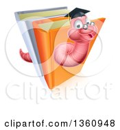 Happy Professor Or Graduate Earthworm Emerging From Upright Books