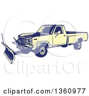 Poster, Art Print Of Retro Yellow And Blue Woodcut Snow Plow Truck
