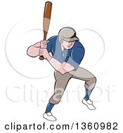 Poster, Art Print Of Cartoon White Male Baseball Player Athlete Batting