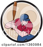 Clipart Of A Cartoon White Male Baseball Player Athlete Batting In A Black White And Beige Circle Royalty Free Vector Illustration by patrimonio