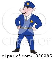 Poster, Art Print Of Cartoon Police Officer Pig Standing With His Hands On His Hips