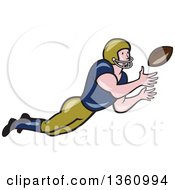 Poster, Art Print Of Cartoon White Male American Football Girdiron Player Catching A Football