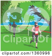 Poster, Art Print Of Retro Wpa Styled Marathon Runners Under Trees