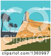 Retro Wpa Styled Landscape Of Fort Marion In St Augustine Florida United States