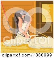Clipart Of A Retro WPA Style Male Farmer Shearing A Sheep Royalty Free Vector Illustration