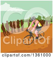 Poster, Art Print Of Retro Wpa Styled Silhouetted Crowd Watching A Male Cyclist