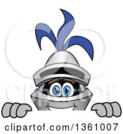 Clipart Of A Lancer School Mascot Looking Over A Sign Royalty Free Vector Illustration